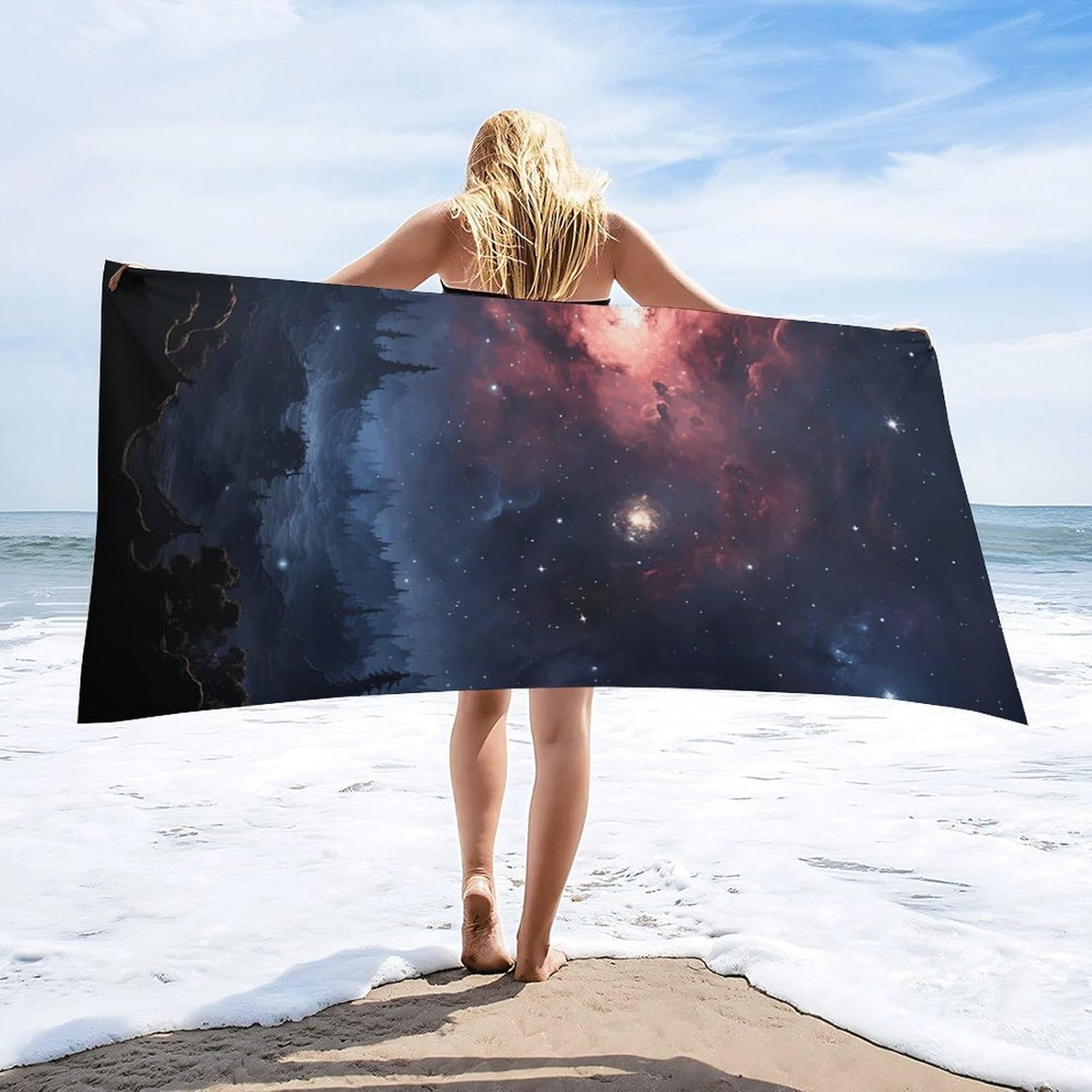 Beach Towel, Night Stars Print Large Beach Towel Sports Towel Fitness Towel Portable Beach Towel Vacation Towel