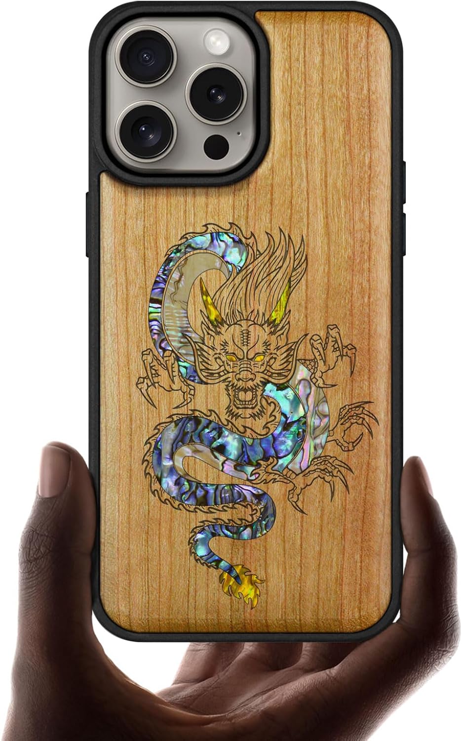 Carveit Wooden Case for iPhone 15 Pro Max Magnetic Case, Compatible with MagSafe Wireless Chargers, Handmade Shell Inlaid & Wood Artisan Engraved (an Owl Perched on a Branch) Blackwood