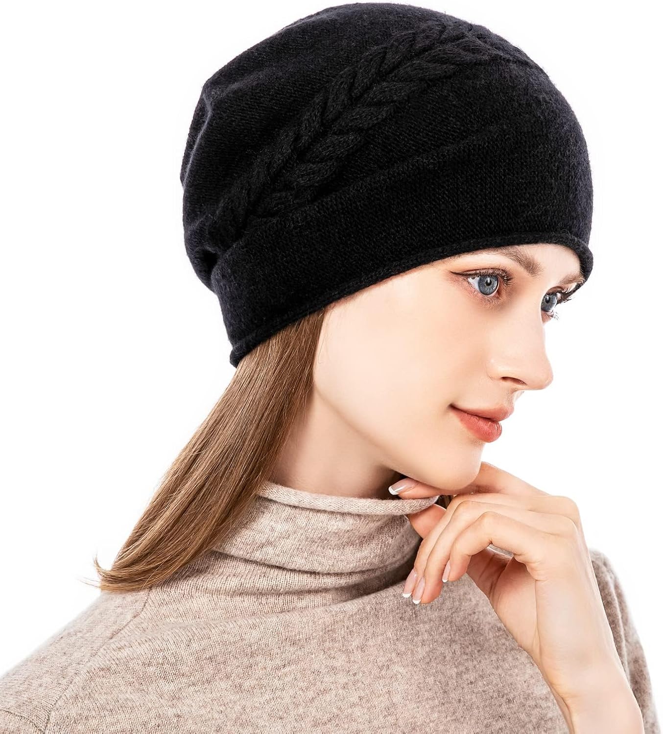 QUEENFUR Knit Slouchy Beanie Hats for Women Cashmere Ski Cap Knitted Wool Soft Warm Winter Hat - Image 3