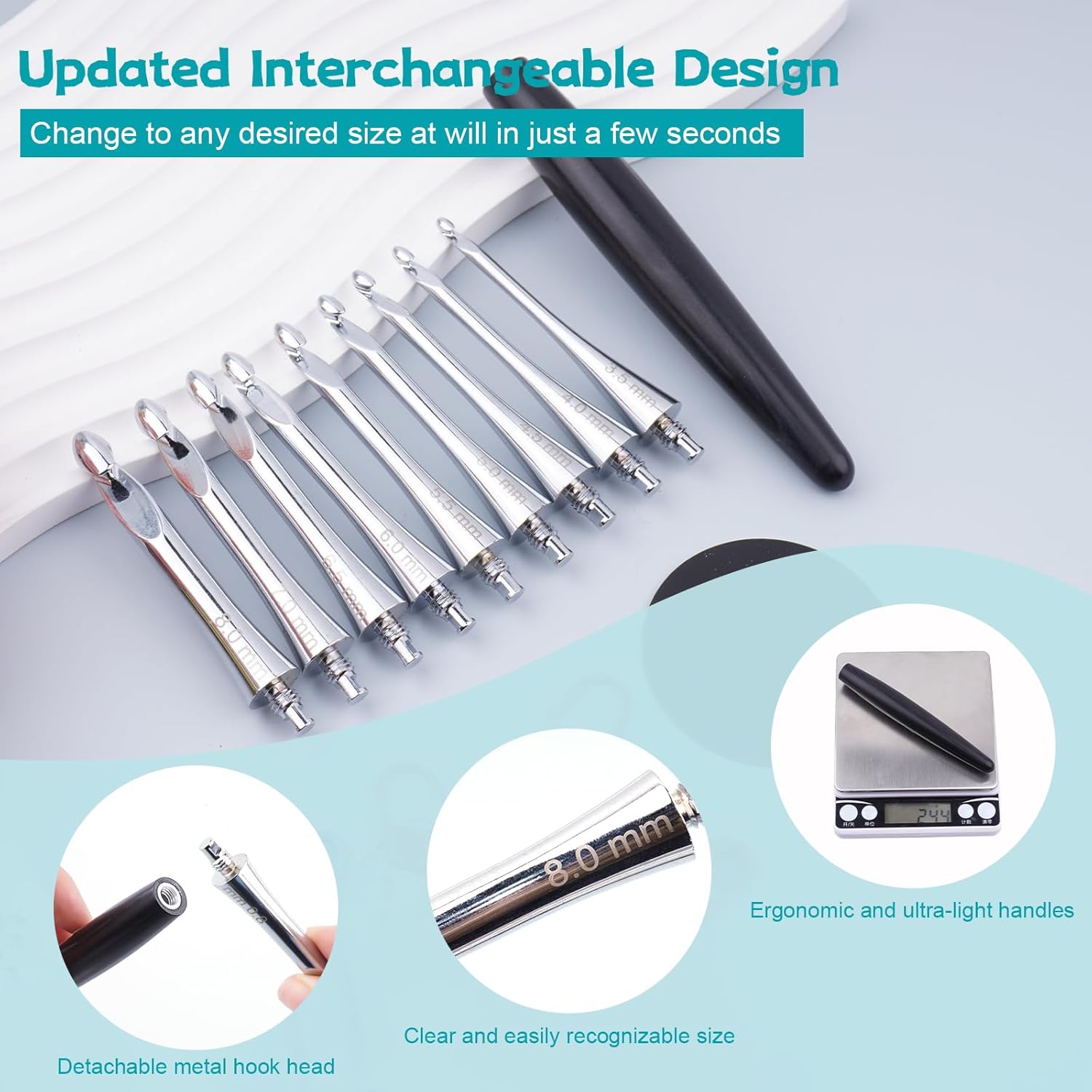 Mdoker Interchangeable Crochet Hooks Set – 9 Sizes (3.5mm‑8mm) Wooden Handle & Aluminum Hooks with Embroidered Storage Bag Inline Wooden Crochet Hook – Ideal for Knitting,Crochet & Travel