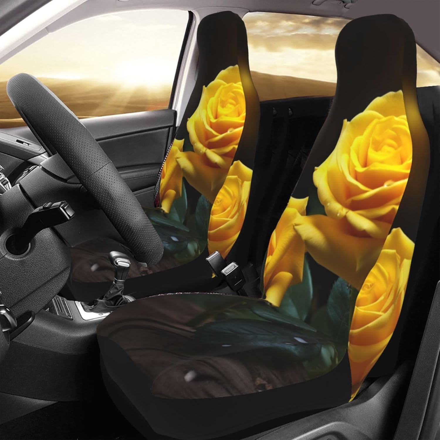 KHiry Car Seat Cover 2 Pack Front Seat Covers Beautiful yellow roses Seat Covers for Car Seat Protector with Elastic Straps Car Mat Covers Car Interior Cushion Protector for Most Cars