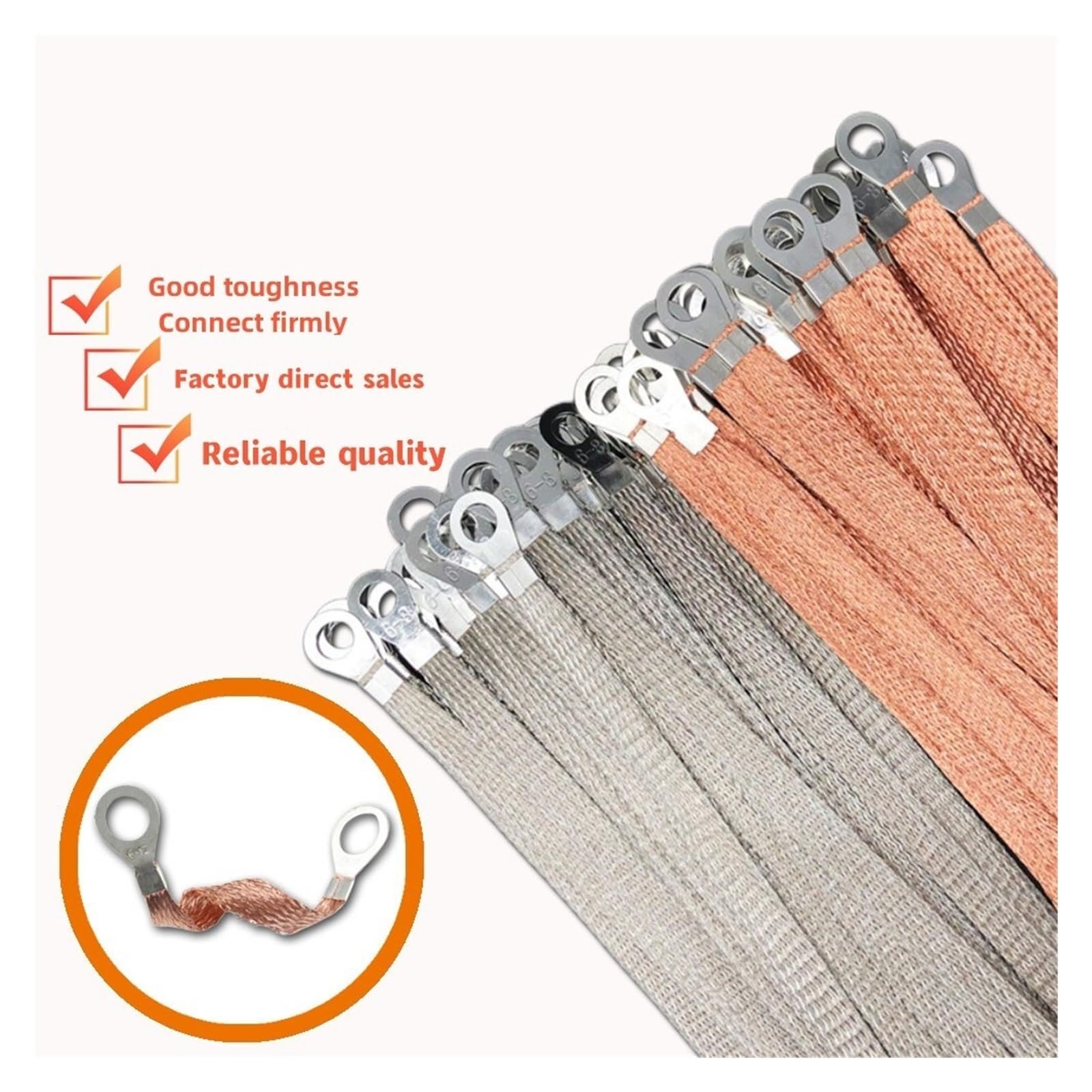 Kabel uziemiający, 100 sztuk, z czystej miedzi, pleciony kabel miedziany, elastyczne płaskie połączenie kablowe, kabel rozruchowy do drzwi rozdzielczych (opper, 250 mm_4 kwadratowy)