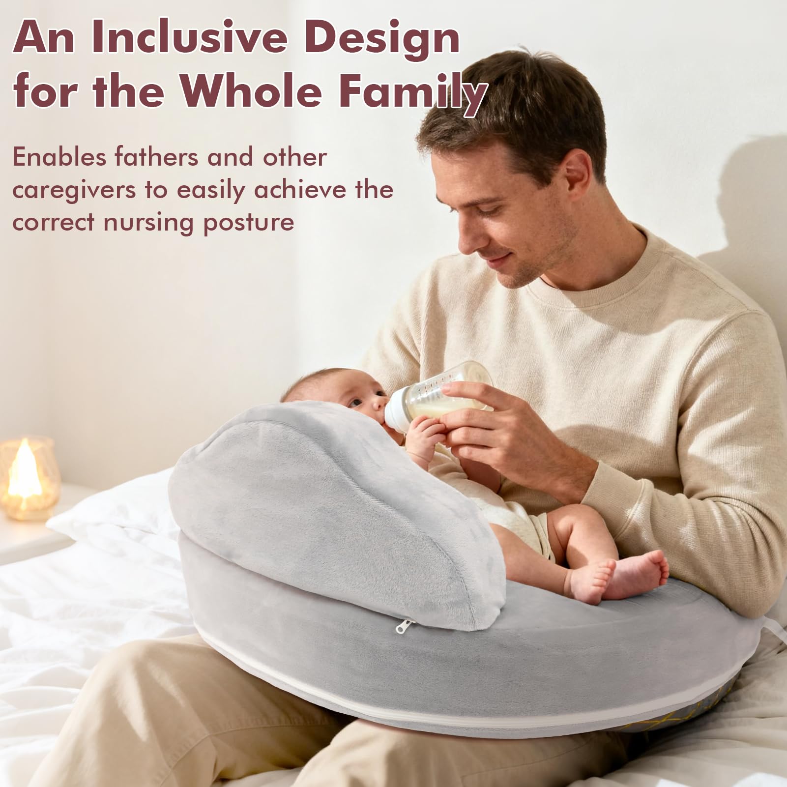 YGJT Cuscino per allattamento al seno, cuscino in memory foam con fodera rimovibile e cinturino regolabile in vita, essenziale per neonati, regalo per neonati