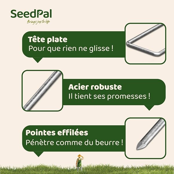 SeedPal Sardines de Fixation en Acier Galvanisé (50 Pièces) - Agrafes de Fixation pour Toile de Paillage, Grillage et Tente - Piquets de Jardin 150 mm Long, 25 mm Large, Ø 3 mm - 3