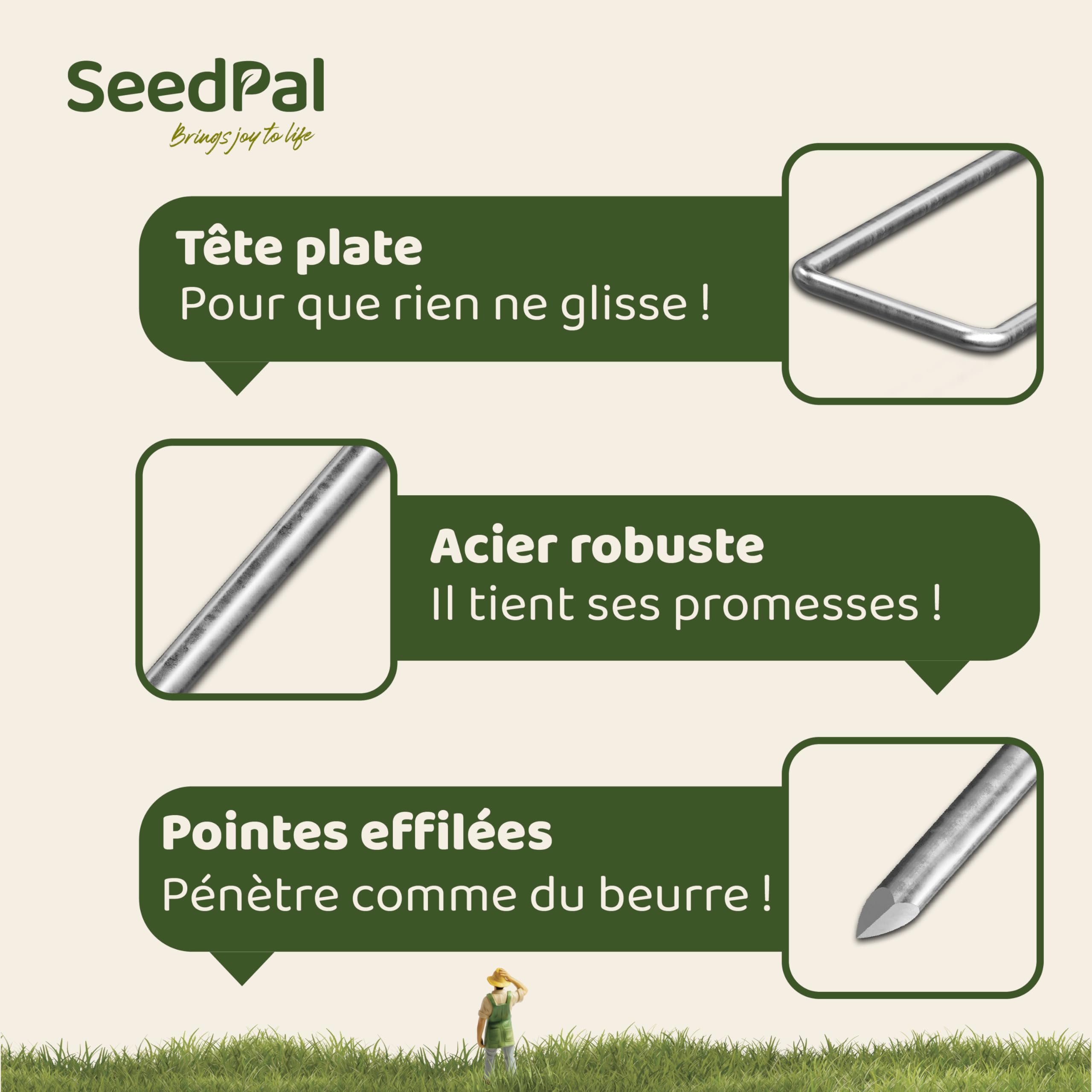 SeedPal Sardines de Fixation en Acier Galvanisé (50 Pièces) - Agrafes de Fixation pour Toile de Paillage, Grillage et Tente - Piquets de Jardin 150 mm Long, 25 mm Large, Ø 3 mm