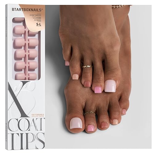 BTArtboxnails XCOATTIPS Bare 5-Shade Press On Toenails, S-L Square 150Ct | Lamp-Curable, 4-Week Wear, Salon Quality Value at Home, Natural Nail Look, Easy-to-Apply for Beginners, 150Ct Nail Tips Only - Bare 5-Shade Nude-14 S-L