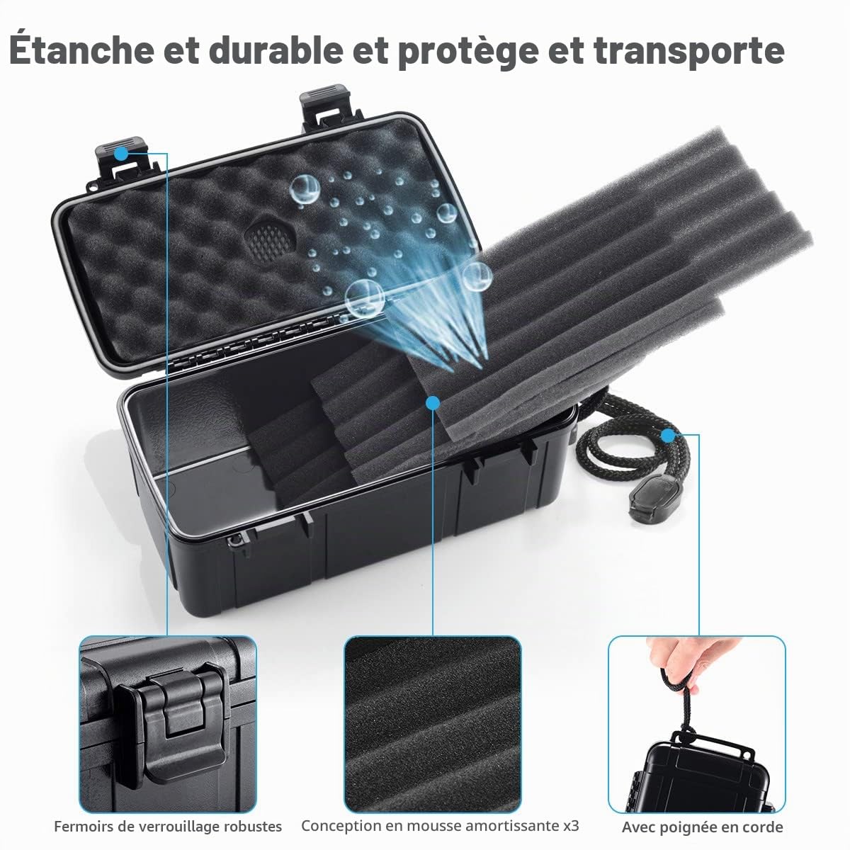Cave à cigares de voyage avec disque humidificateur – Imperméable, hermétique, résistant à l'écrasement – Peut contenir jusqu'à 15 cigares, boîte à cigares portable pour homme (L – 23,8 x 12,7 x 5 cm)