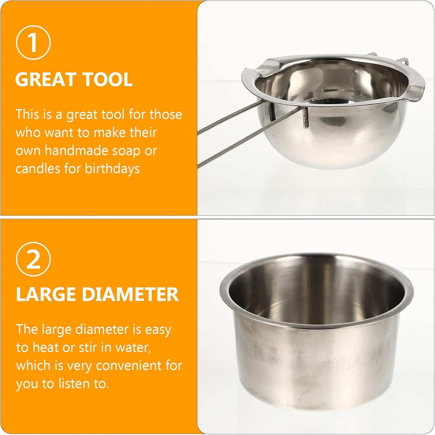 JEWEDECO 1set Handmade Soap Melting Pot Double Boiler for Soap Making Compact and Portable Melting Tool Handle for Easy Use and Storage