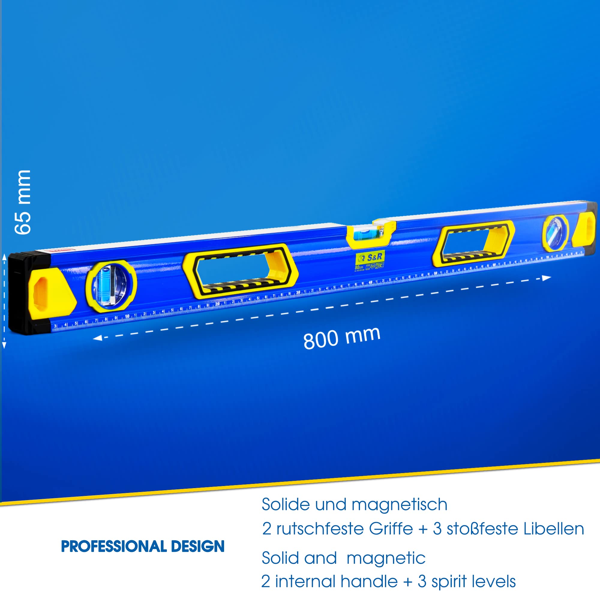 S&R Livella a Bolla Magnetica Professionale 80 cm (orizzontale/verticale / 45°). Classe di precisione 1 Design Ucraino