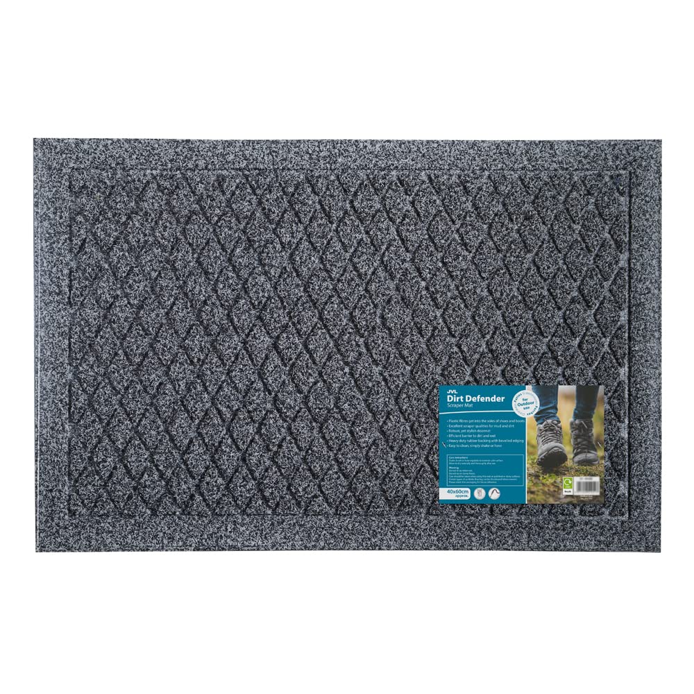 JVL 40x60cm Dirt Defender Scraper Door Mat - Diamond Design - Grey
