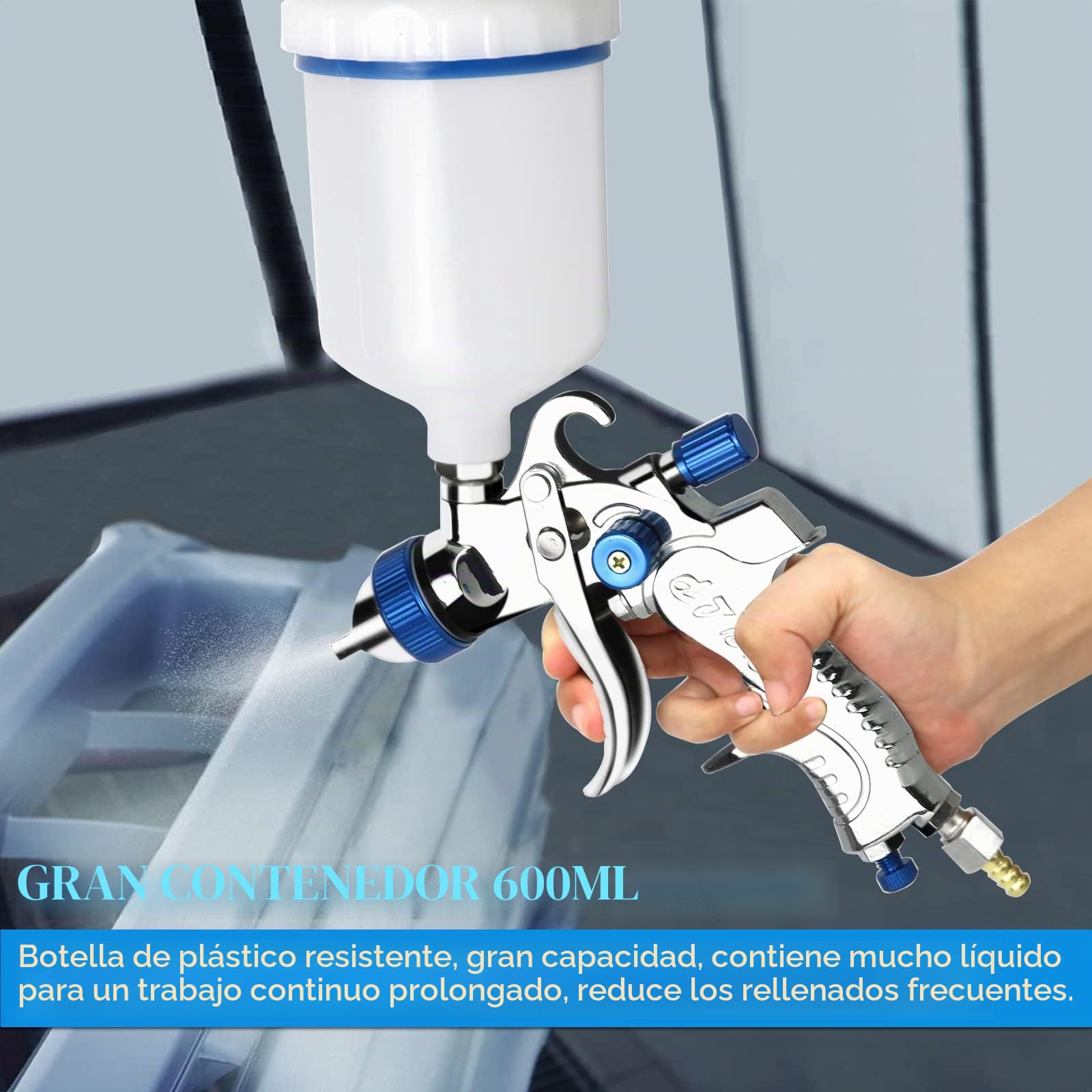Pistola Pulverizadora Pintura HVLP, Pistola Pintura Compresor - Sistema de Pistola de Pintar Profesional con Vaso de Plástico de 600 ml y Boquilla de Acero Inoxidable de 1,4mm 1,7mm 2,0mm