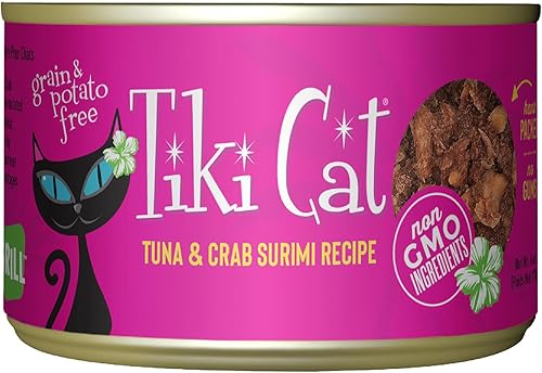 Tiki Cat - paquete de 8, lata de 6 onzas, atún Lanai Luau en consomé de surimi de cangrejo