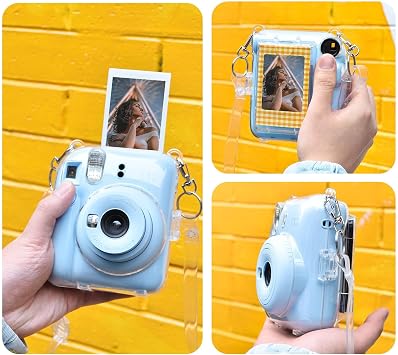Rieibi Accessories for Fujifilm Instax Mini 12, Gift Bundle Includes Clear Instax Mini 12 Case with Strap, Mini12 Photo Album, Selfie Mirror, DIY Stickers, Color Filter (No Camera) - Blue