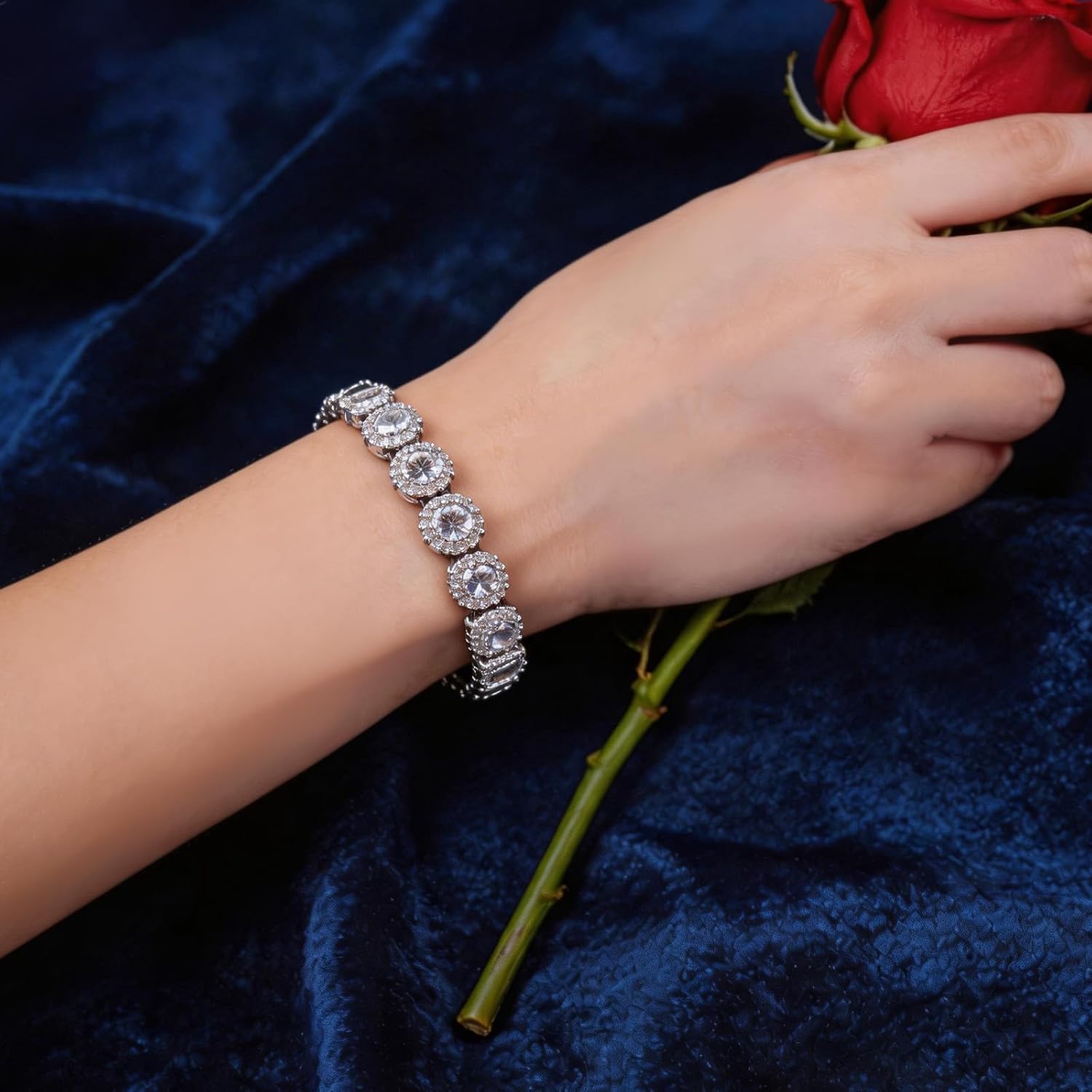 Tennis Bracelet for Women and Men | 18K White Gold Plated 5mm Round Cubic Zirconia Bracelets| Size 6.5-7.5 Inch