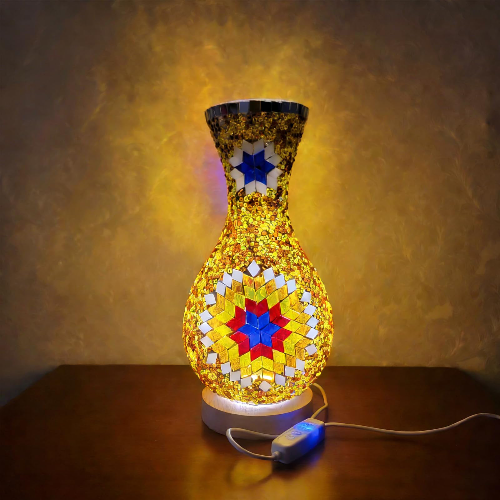 shulovehua Commercial Mosaic Vase Lamp Bakery Restaurant Cafe Bar Ambiance Decorative Night Light USB Dimmable Lamp Mann Coffee Style Glass Ornament — image 1