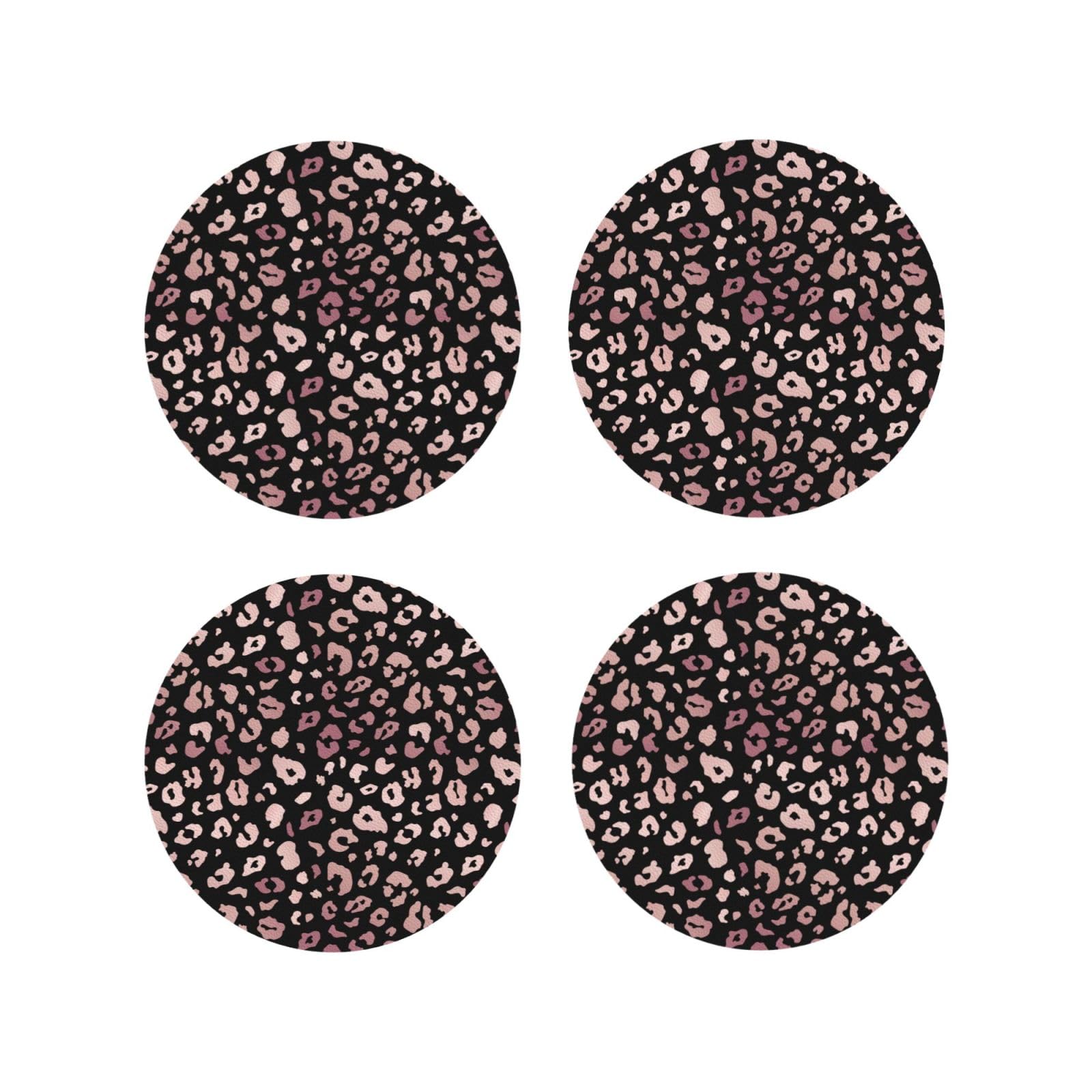 Smazdfxx Women's As Pic Leather Coasters Set Of 4 - Trendy Shiny Rose Gold Leopard Print Lightweight Drink Coasters For Desk