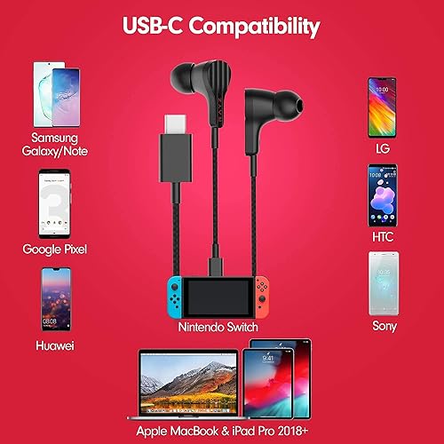 Miniatura 5 de RAYZ Auriculares inteligentes USB-C  Auriculares magnéticos trenzados con micrófono y control de volumen compatibles con Nintendo Switch, Android,
