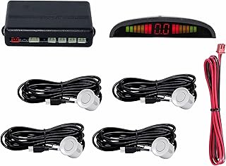 (6 Month Warranty) Car Reverse Parking Sensor Auto Radar System Distance Detection with LED Display and 4 Sensors, Ultrasonic Buzzer Warning, Universal for All Car (White)