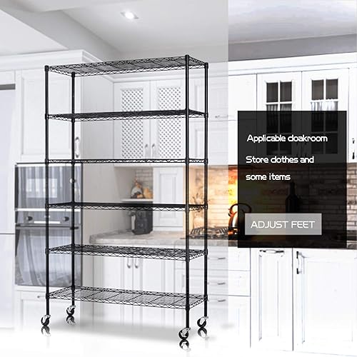 Miniatura 5 de HCB Estantería de almacenamiento de 6 niveles, estantería de alambre resistente, 82 x 48 x 18 pulgadas, alambre de acero metálico ajustable en