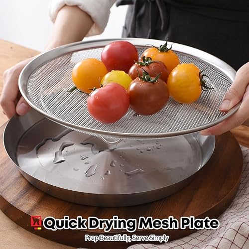 Miniatura 7 de Juego de bandejas de malla de acero inoxidable con bandeja de goteo, cesta y bandeja para freidora de aire, colador de cocina, colador de verduras y