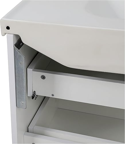 Miniatura 4 de Moderno tocador de baño montado en la pared con lavabo  Colección Niagara White High Gloss con gabinete lateral  MDF-52 no tóxico resistente al