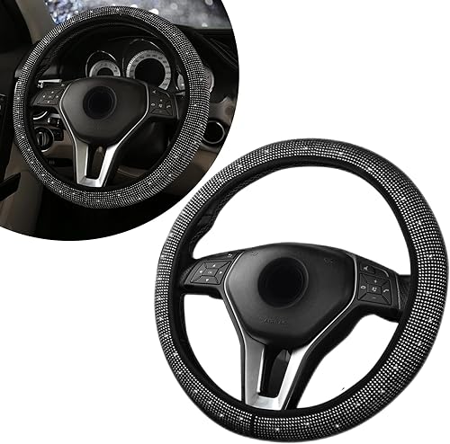 Miniatura 1 de ZBGUN 1 funda brillante para volante de automóvil, 14.9 pulgadas de grosor, elástica, incrustada de diamante, encantador protector antiarañazos,
