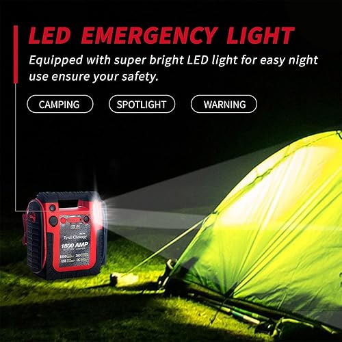 Miniatura 6 de Tyrell Chenergy - Arrancador de coche de 1200 amperios (hasta 6 L de gas o motor diésel), arrancador con compresor de aire viene con inflador de