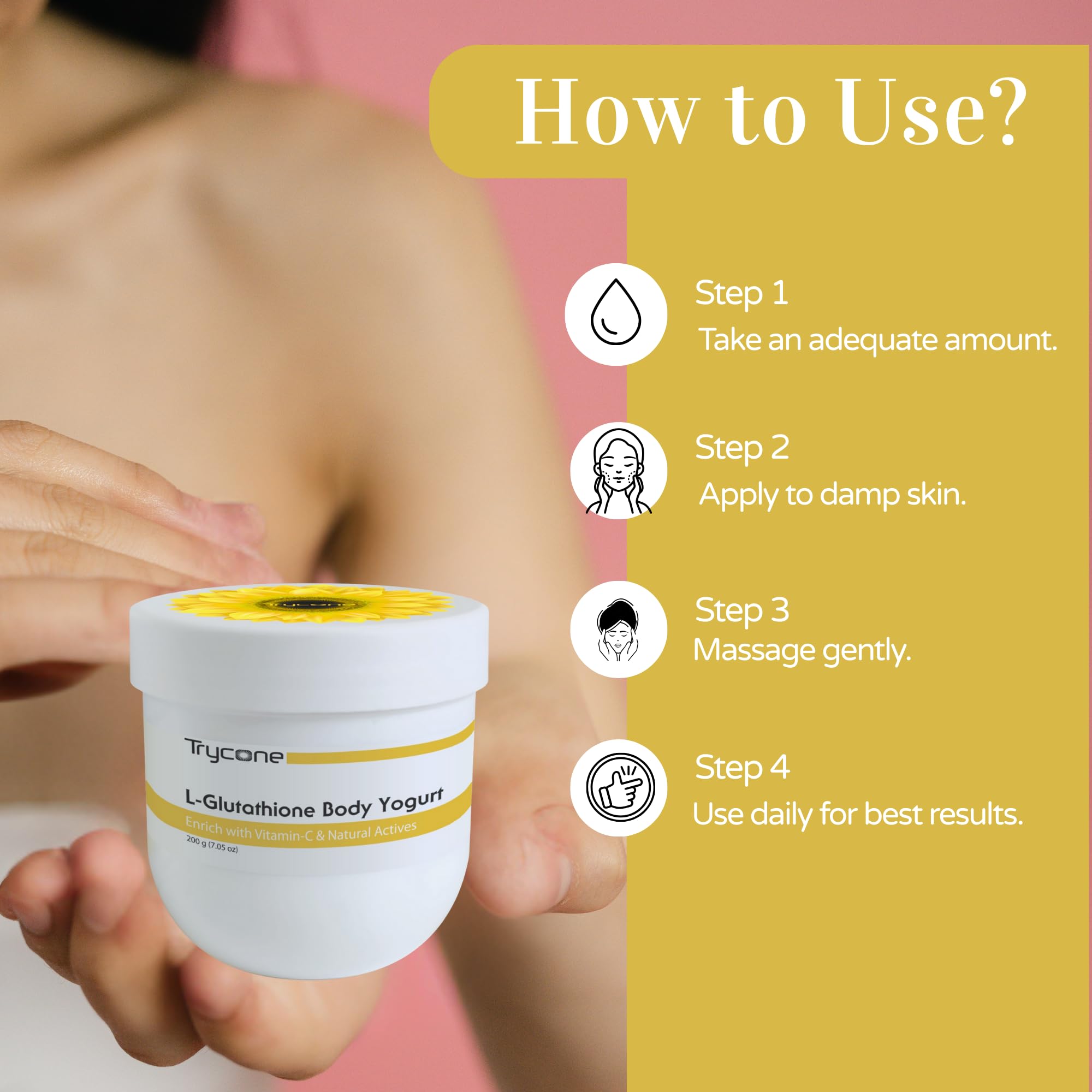 Trycone L Glutathione & Vitamin C Body Yogurt with SPF-15, Enriched with Sunflower Oil for 24-Hour Moisturization & Whitening Lightweight Body Lotion for Soft Glowing Skin 200 gm 2