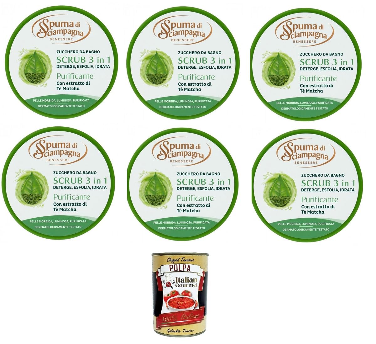 SPUMA DI SCIAMPAGNA Scrub per il corpo Purificante - Exfoliante corporal purificador, 6 x 250 ml + Polpa italiana Gourmet 400 g