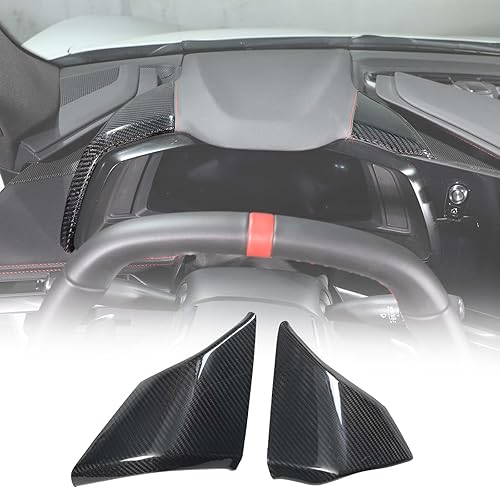 Sekhyna Cubierta del panel del salpicadero de automóvil compatible con Chevrolet Corvette C8 2020-2025 de fibra de carbono real, 2 piezas, cubierta