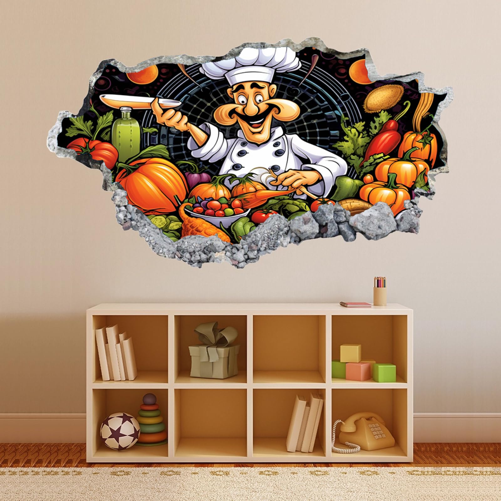 3D Wandtattoo I Wandbild Pfeffergemüse Wandaufkleber I Wandsticker Durchbruch Poster Fensterblick I Wand Deko Aufkleber für Wohnzimmer Schlafzimmer Küche Türaufkleber 70x122cm