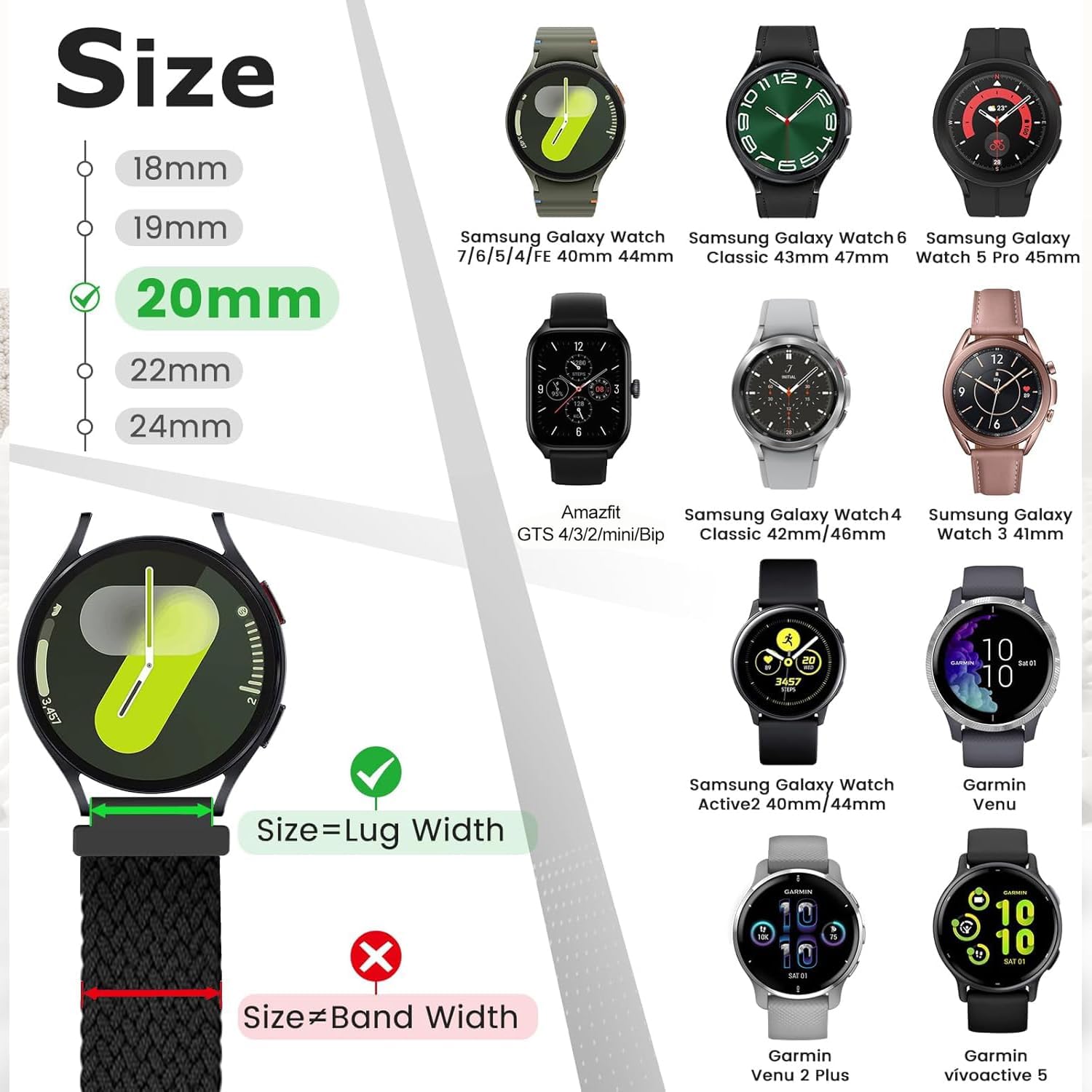 Sundara 18mm 19mm 20mm 22mm Magnetic Braided Watch Band, Compatible with Garmin/ID205L/Galaxy/Huawei/Amazfit/Coros Unisex image 4