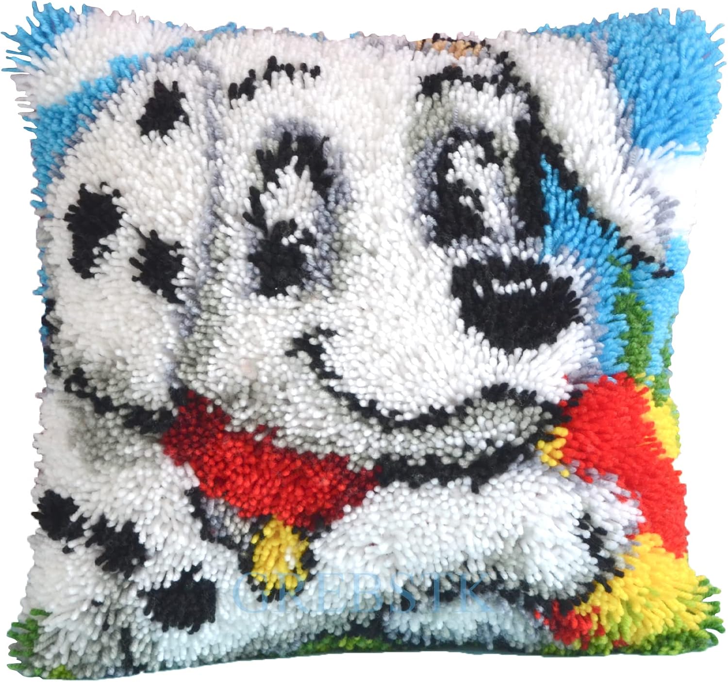 GREBSTK Latch Hook Kit DIY Throw Pillow Cover Sofa Cushion Cover Dog Pattern Paint Cross Stitch 16X16 inch