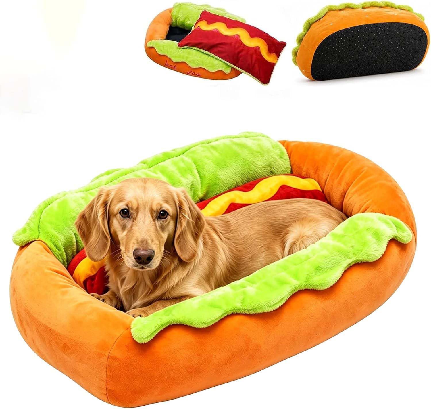 Hot Dog Cama para Perro Salchicha y Gato.50x35x16cm