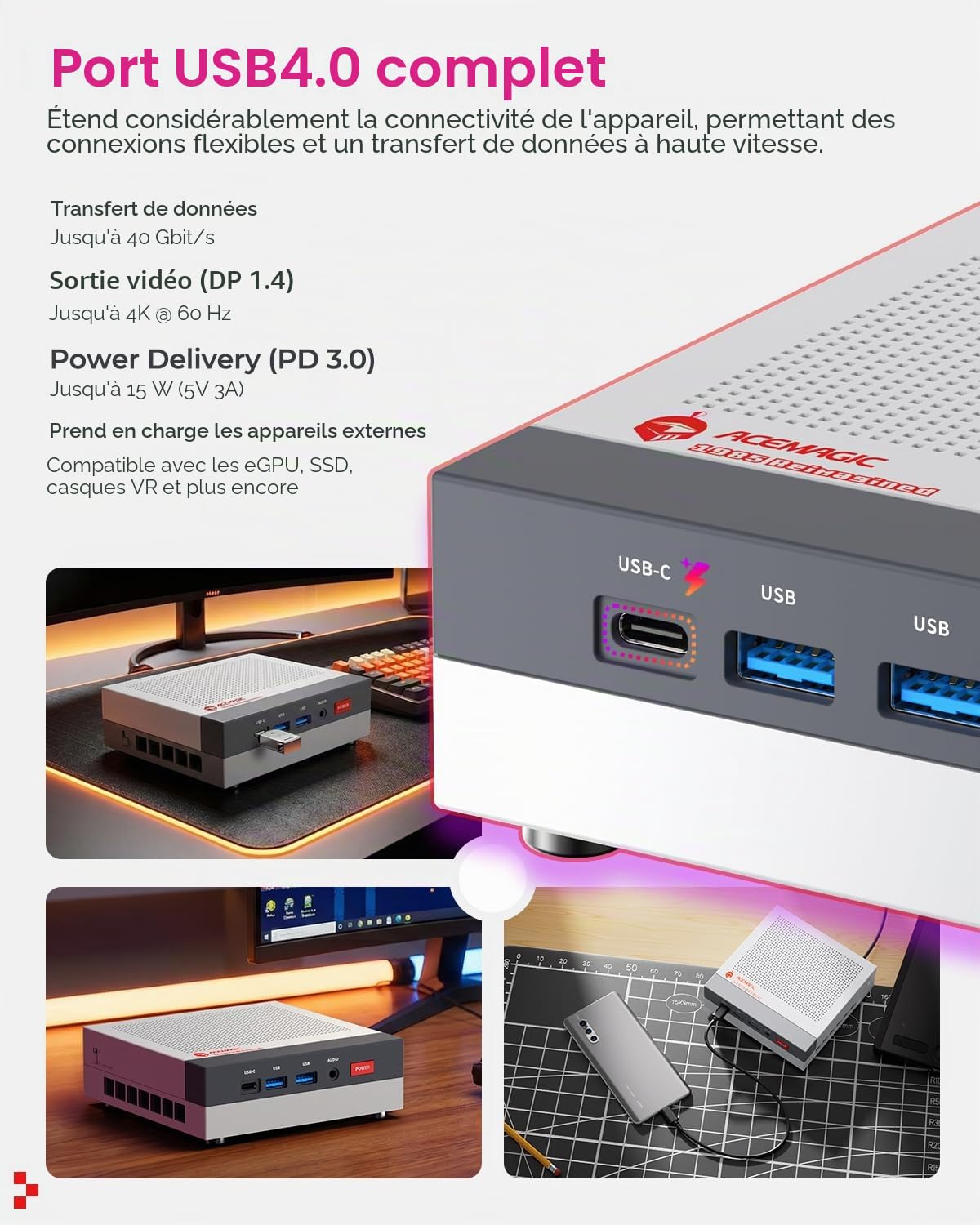 ACEMAGIC Retro X3 Mini PC Gaming, AMD Ryzen 7 H 255, 16Go LPDDR5 1To SSD