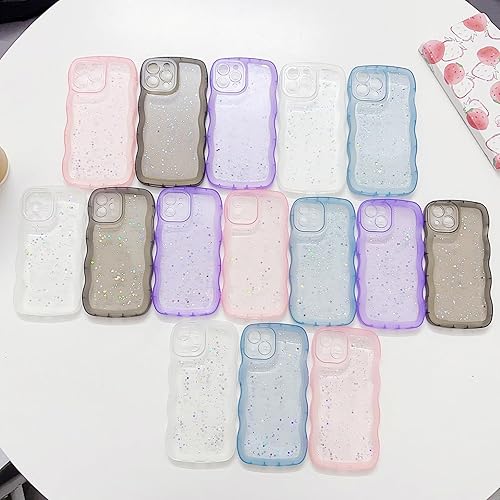 Miniatura 8 de JYJFMLZC Compatible con iPhone 13 con borde ondulado, estrellas brillantes, bonita funda transparente para teléfono para mujeres y niñas, TPU suave,