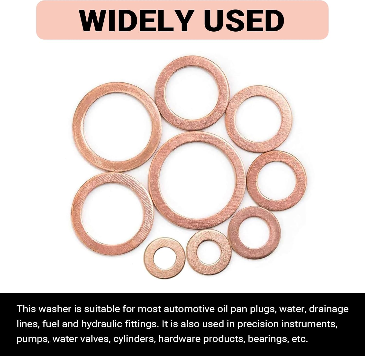 200 PCS Copper Crush Washers, Metric Sealing Washer Assortment Kit, 9-size Oil Pan Plug Flat Sealing Gaskets, Universal Bolt Gaskets for Most Cars (Gold)