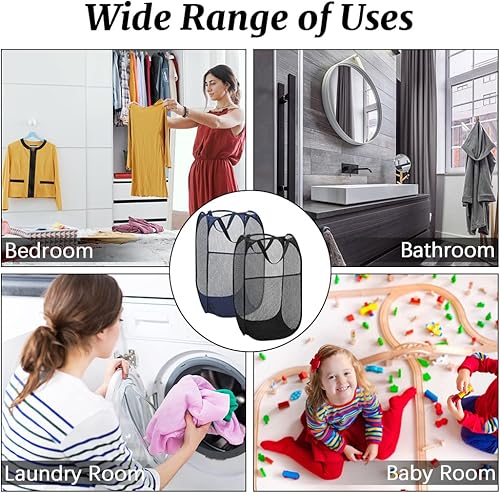 Miniatura 5 de 4 cestas plegables de malla para ropa sucia, cesta plegable con asas de transporte, cesta portátil para ropa sucia con 4 bolsas de lavado, cesta de