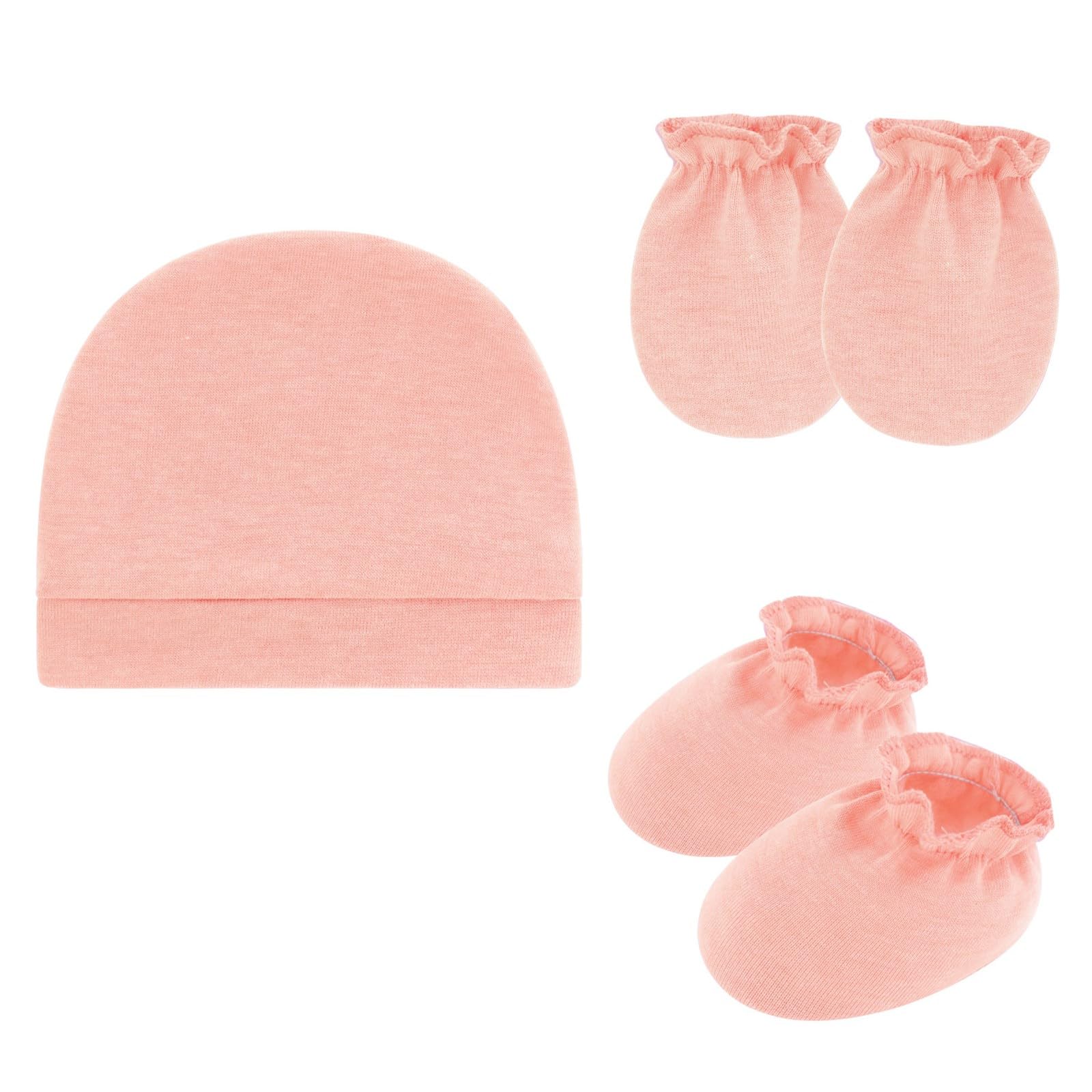 KMGDM Newborns Baby Scratch Proof Mittens Booties and Bonnet Hat Soft Cotton Headwear Breathable Design for Infant Protections Newborns Hat