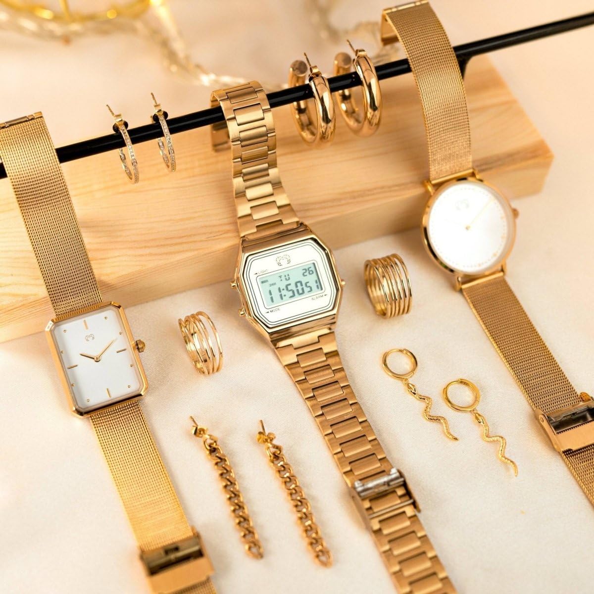 Reloj Digital Mujer Dorado Vintage - Acero Inoxidable, Resistente al Agua 3ATM, Maquinaria Cuarzo - Reloj Pulsera Mujer Estilo Retro, Regalo Mujer