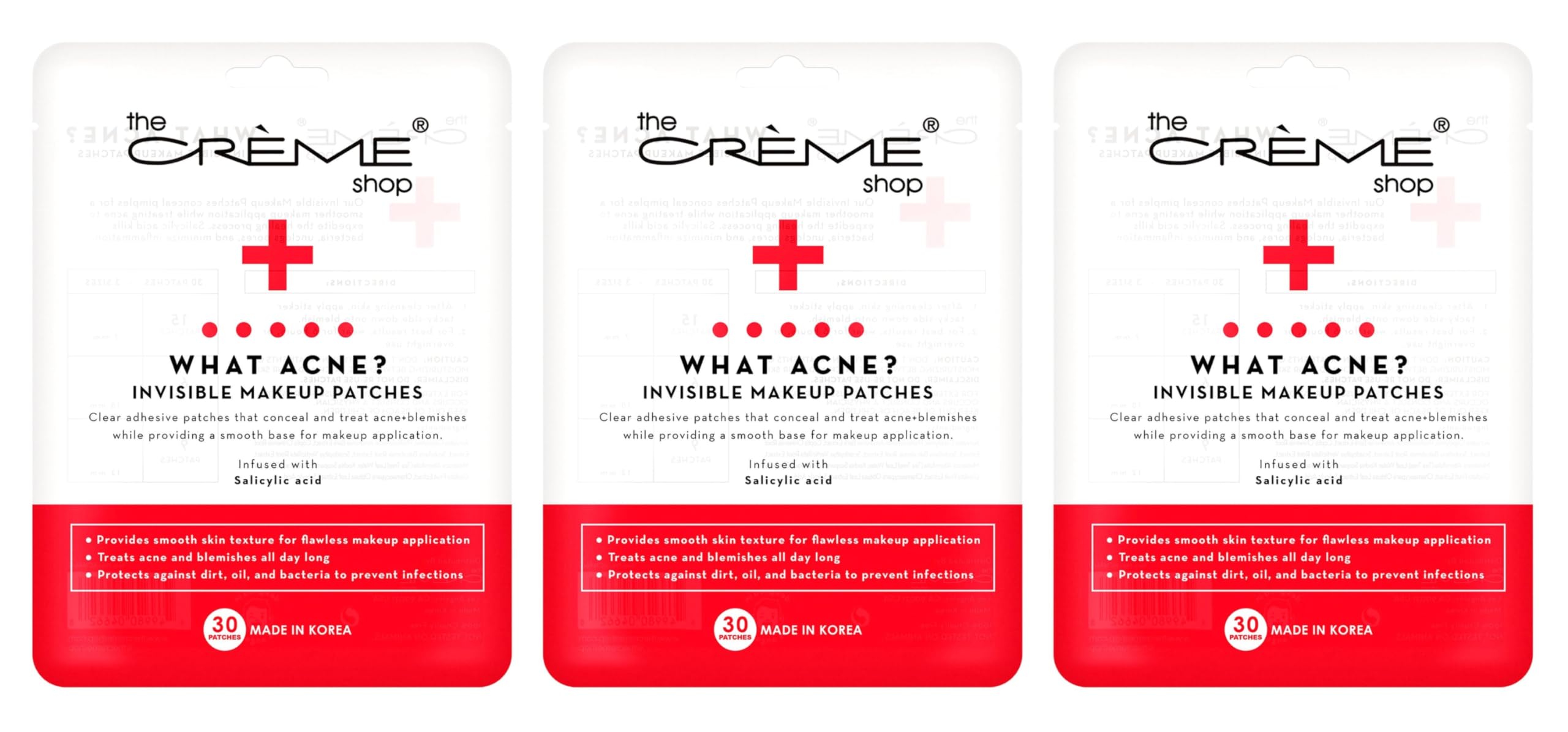 The Crème Shop - What Acne? Invisible Makeup Patches, Acne Cover Patch, Acne Healing, Acne Prevention and Acne Treatment With Salicylic acid - 3Pack -
