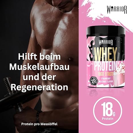 Warrior Whey Protein Powder 500 g 20 Servings - Protein Powder Shake with Whey Concentrate Protein Powder for Muscle Building & Regeneration Low Carb Gluten Free - Strawberry Milkshake