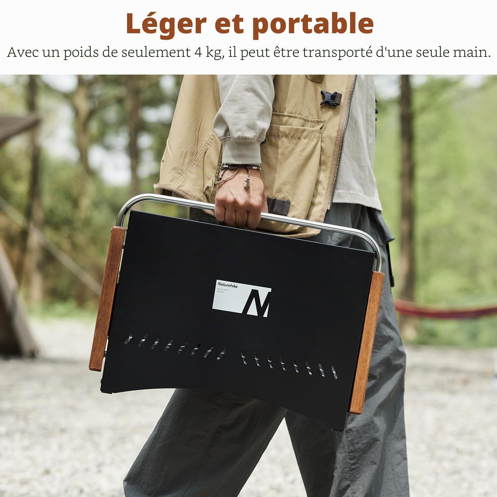 Naturehike Barbecue au Charbon de Bois Pliable 50,2 x 32,8 x 33,5 cm pour Ordinateur Portable - Barbecue de Camping Portable - Plateau de Table - Barbecue de Table pour l'extérieur - Noir