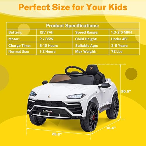 Miniatura 7 de ENYOPRO Lamborghini Urus - Vehículo eléctrico de 12 V, vehículo eléctrico de juguete para niños con control remoto, bocina, radio, reproducción de