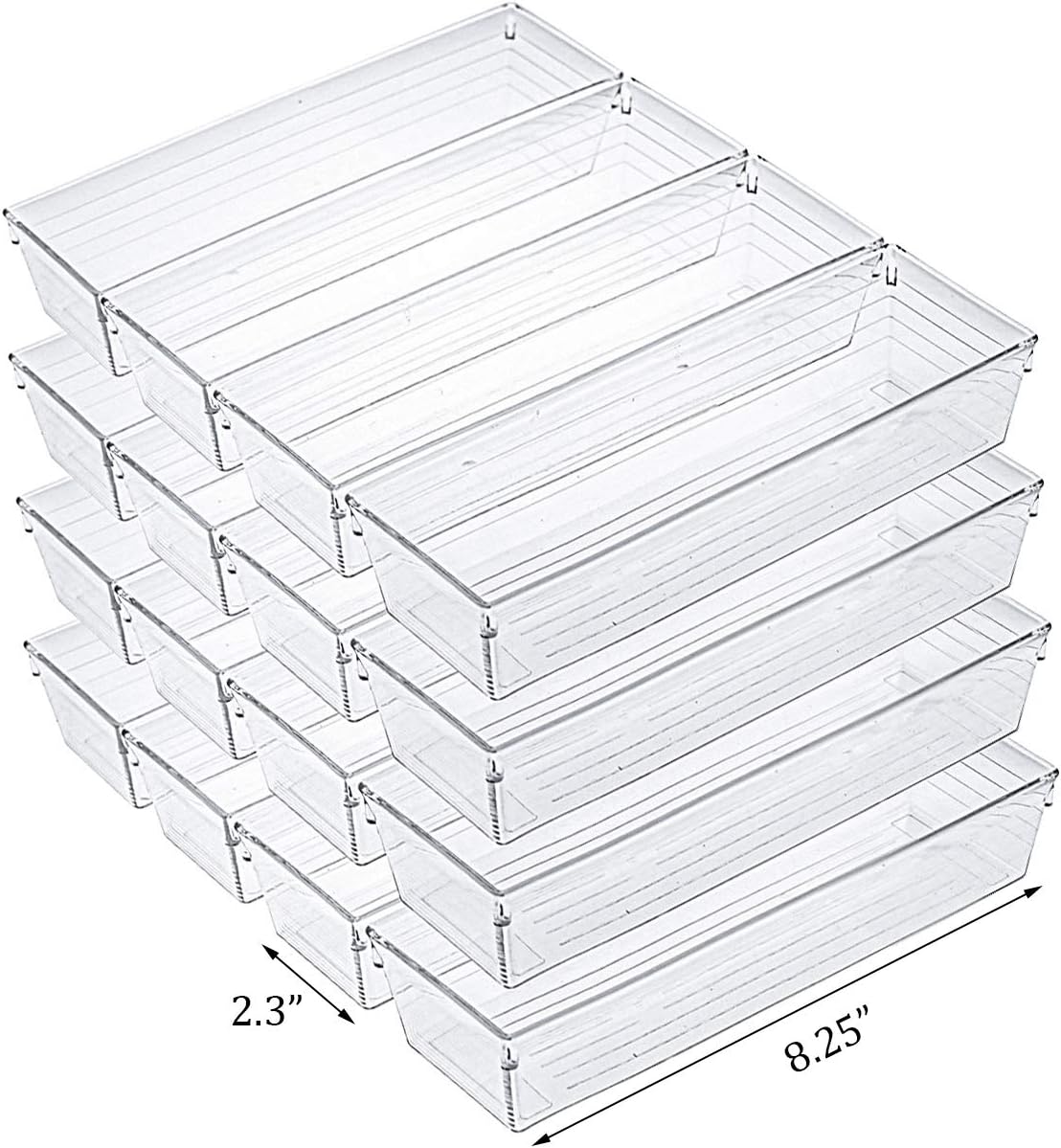 Kingrol 12 Pack Clear Drawer Organizers, Drawer Divider Storage Bins, Desk Storage Box Set for Kitchen Bedroom Bathroom Office Craft Supplies