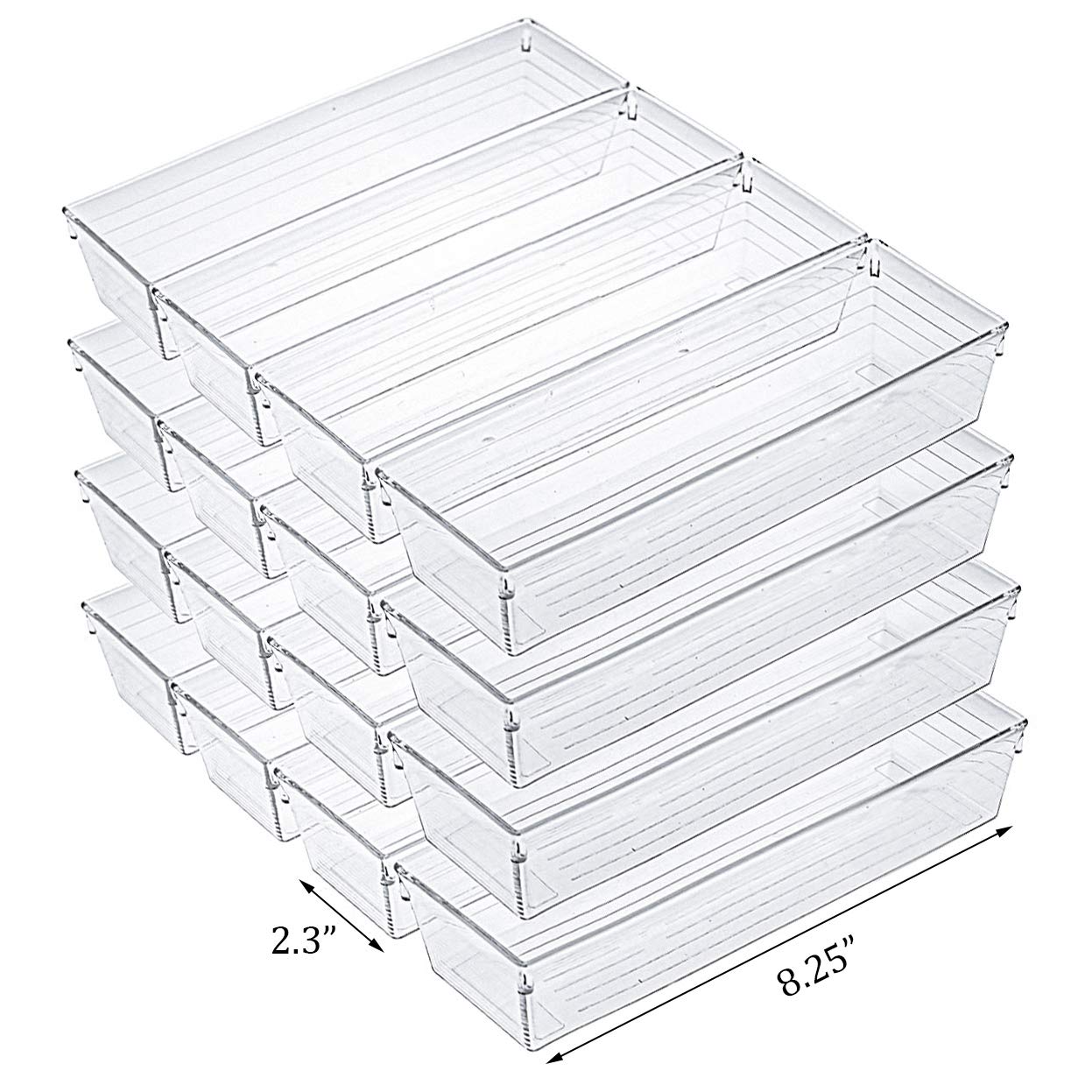 Kingrol 12 Pack Clear Drawer Organizers, Drawer Divider Storage Bins, Desk Storage Box Set for Kitchen Bedroom Bathroom Office Craft Supplies