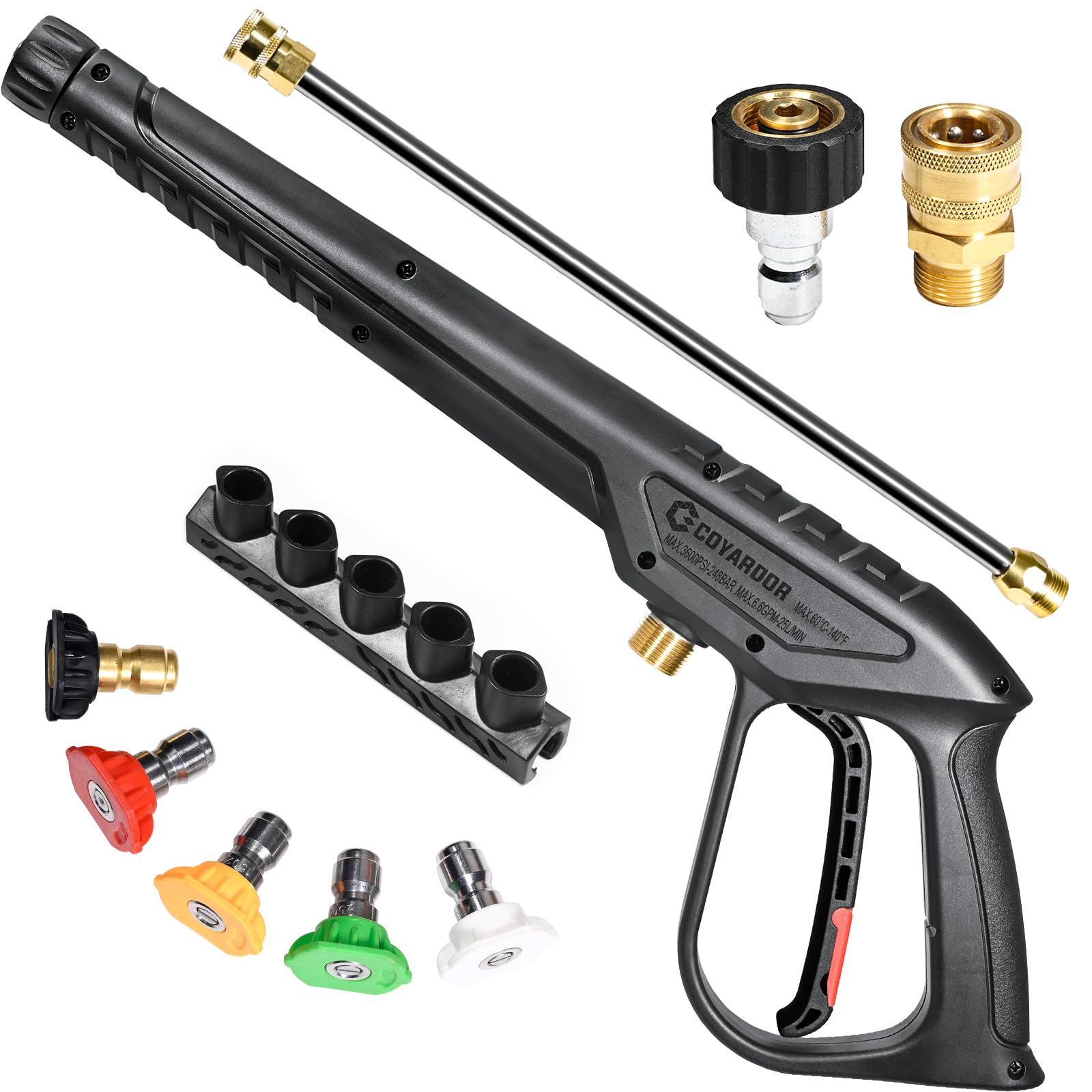 Photo 1 of Coyardor Pressure Washer Gun 3600 PSI with Extension Wand, Nozzle Holder & 5 Spray Tips, M22-14mm Fitting, Replacement for Ryobi, Karcher, Honda, Greenworks, Briggs & Stratton, Gas Power Washer