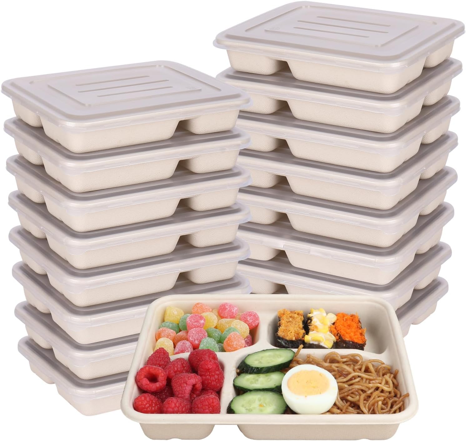 Sugarcane Fiber 23 oz 4 Compartments disposable plates with Lids Bagasse Plant Fibers Freezer Safe 50 PACK