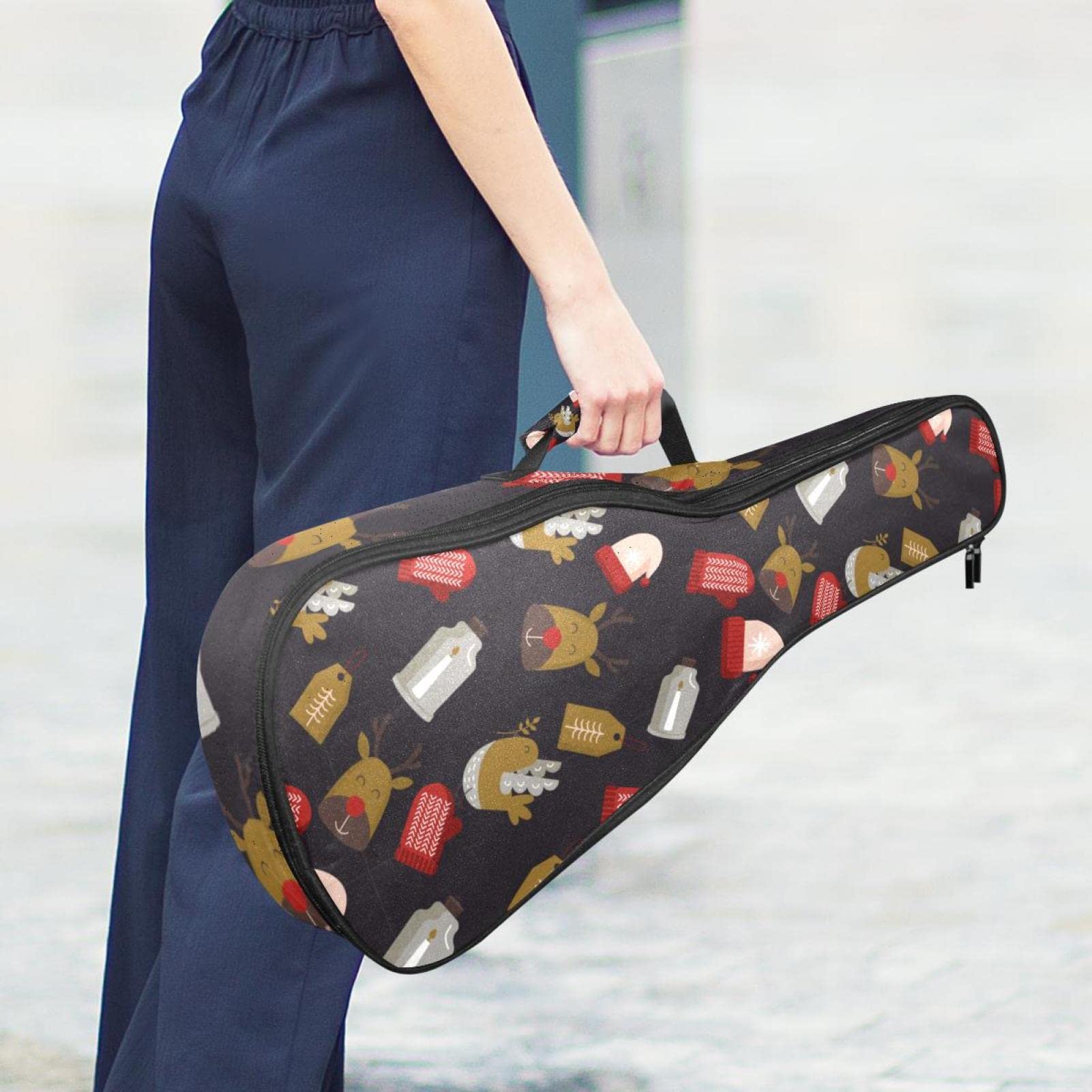 Sac à dos robuste pour ukulélé de concert - Sac de rangement pour ukulélé soprano - Sac rembourré de 10 mm - Noir - Chapeau de Noël