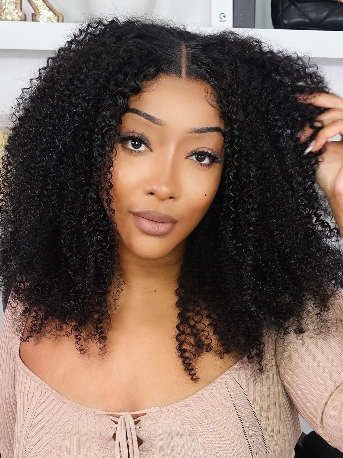 Domiso 18 Inch Knots Bleached Max Part 8x5 M-Cap Afro Kinky Curly Glueless Wigs Human Hair Pre Plucked Pre Cut Wear and Go Glueless Wig Kinky Curly